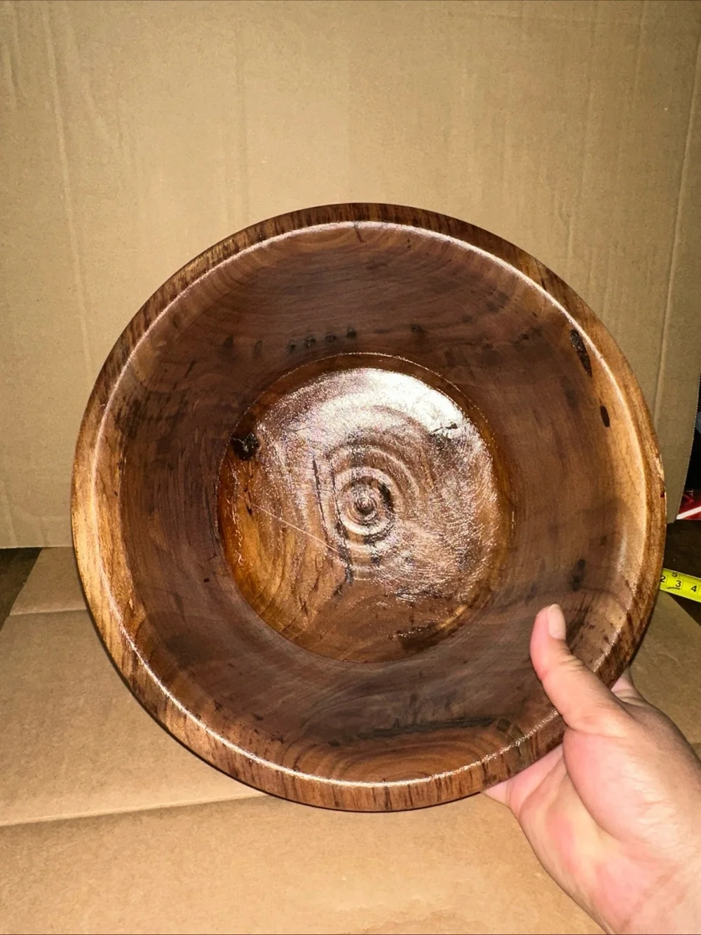 Hand-Finished Brown Wooden Serving Bowl - Classic Dining Accent signed